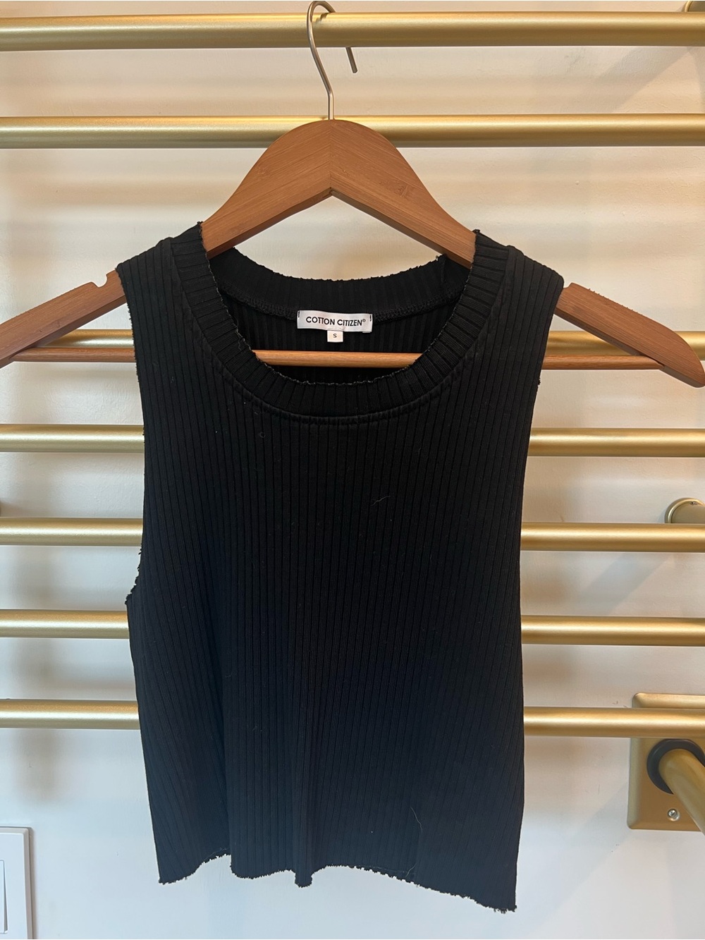 Cotton Citizen Black Ribbed Crop Top, S